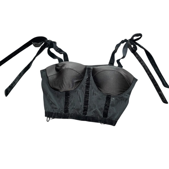 Sincerly Jules Tops - Sincerely Jules Black Satin Corset Top with Tie Straps - Size Large